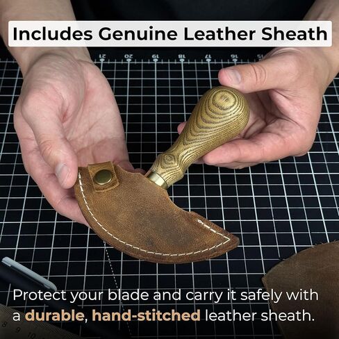 Round Head Leather Knife - Leathercraft Cutting Edge Tool for Rounding Trimming Craft Supplies - Handmade Skiving Knife for Leather Work - Hand Forged 52100 Carbon Steel 4 in Blade (with Sheath) in Saudi Arabia