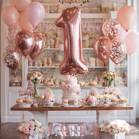 AULE 40 Inch Big Rose Gold 1 Balloon Number Large Foil Helium Number Balloons 0-9 Jumbo Giant Happy 1st Birthday Party Decorations for Boy or Girl Huge Mylar Anniversary Party Supplies in Kuwait