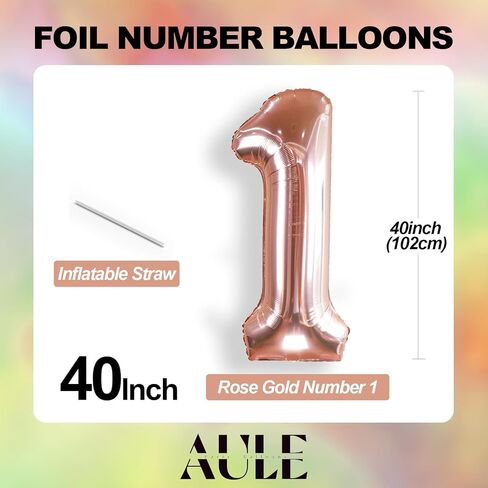 AULE 40 Inch Big Rose Gold 1 Balloon Number Large Foil Helium Number Balloons 0-9 Jumbo Giant Happy 1st Birthday Party Decorations for Boy or Girl Huge Mylar Anniversary Party Supplies in Kuwait