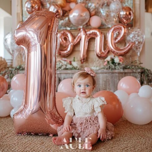 AULE 40 Inch Big Rose Gold 1 Balloon Number Large Foil Helium Number Balloons 0-9 Jumbo Giant Happy 1st Birthday Party Decorations for Boy or Girl Huge Mylar Anniversary Party Supplies in Kuwait