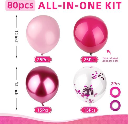 80pcs Pink Balloons, 12 inch Birthday Balloons, Party Balloons, Birthday Decorations, Helium Balloons for Bridal Shower Wedding Party Decorations in Saudi Arabia