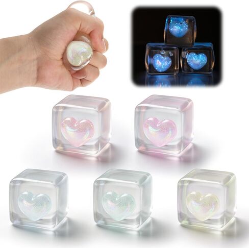 Civaner 5 Pack Heart Toy Gifts Stress Cube Fidget Toys for Adults, Glow in The Dark Heart with Stress Balls with Colorful Sensory Balls in Saudi Arabia