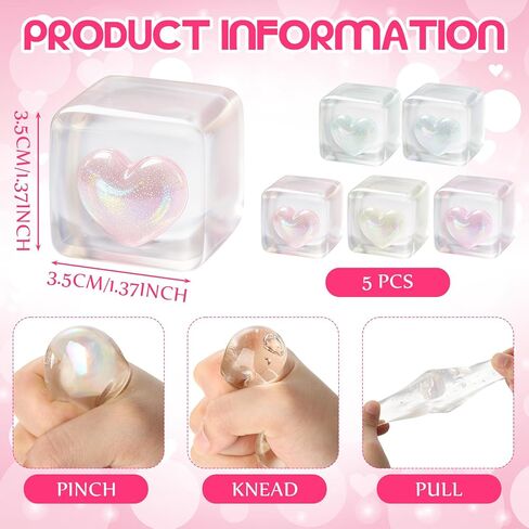 Civaner 5 Pack Heart Toy Gifts Stress Cube Fidget Toys for Adults, Glow in The Dark Heart with Stress Balls with Colorful Sensory Balls in Saudi Arabia
