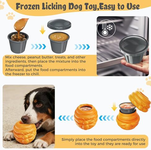 لعبة إثراء الكلاب للمضغ العدواني - لعبة ألغاز تفاعلية للكلاب من أجل الملل - موزع حلوى وعاء العسل من النايلون المتين ومغذي بطيء - لعبة لعق مجمدة مع أكواب قابلة للإزالة، برتقالي in Kuwait