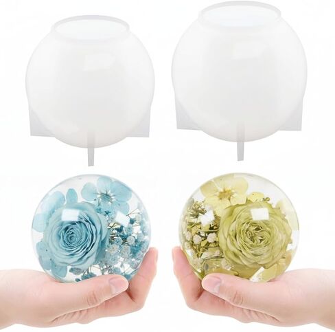 Silicone Resin Sphere Mold Set, White, 11.9 cm and 10.2 cm Large Ball Molds for Flower Preservation, Epoxy Resin Casting, Candles, Soap Making, DIY Crafts, 2 Pack in Saudi Arabia