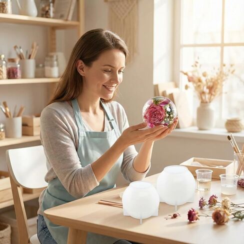Silicone Resin Sphere Mold Set, White, 11.9 cm and 10.2 cm Large Ball Molds for Flower Preservation, Epoxy Resin Casting, Candles, Soap Making, DIY Crafts, 2 Pack in Saudi Arabia