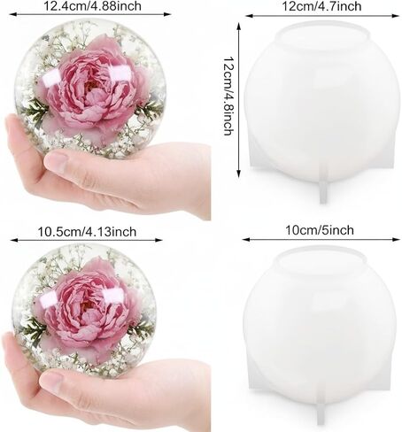 Silicone Resin Sphere Mold Set, White, 11.9 cm and 10.2 cm Large Ball Molds for Flower Preservation, Epoxy Resin Casting, Candles, Soap Making, DIY Crafts, 2 Pack in Saudi Arabia