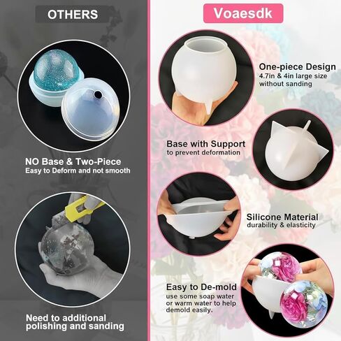 Silicone Resin Sphere Mold Set, White, 11.9 cm and 10.2 cm Large Ball Molds for Flower Preservation, Epoxy Resin Casting, Candles, Soap Making, DIY Crafts, 2 Pack in Saudi Arabia