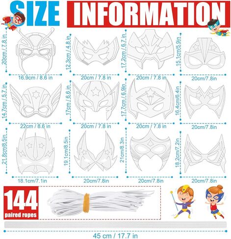 Sosation 144 Pcs Color Your Own Hero Masks DIY Paper Hero Masks Craft Blank Graffiti Favor Gift with Ropes for Kids Holiday Birthday Party Supplies in Saudi Arabia