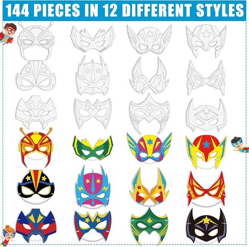 Sosation 144 Pcs Color Your Own Hero Masks DIY Paper Hero Masks Craft Blank Graffiti Favor Gift with Ropes for Kids Holiday Birthday Party Supplies in Saudi Arabia