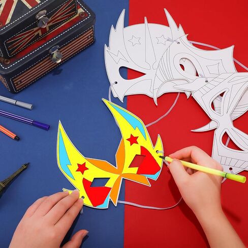 Sosation 144 Pcs Color Your Own Hero Masks DIY Paper Hero Masks Craft Blank Graffiti Favor Gift with Ropes for Kids Holiday Birthday Party Supplies in Saudi Arabia