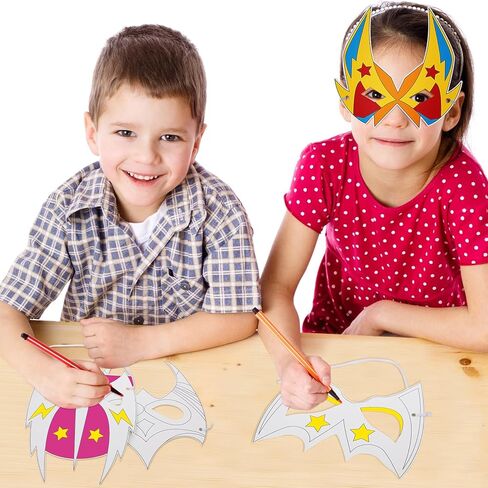 Sosation 144 Pcs Color Your Own Hero Masks DIY Paper Hero Masks Craft Blank Graffiti Favor Gift with Ropes for Kids Holiday Birthday Party Supplies in Saudi Arabia