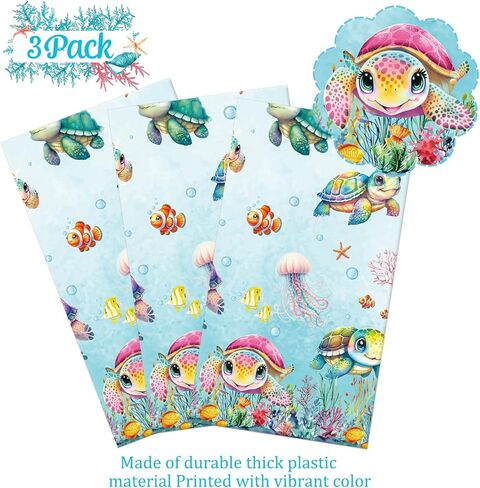 CANDY CHEF Sea Turtle Tablecloth 3 Pcs Ocean Turtle Birthday Party Supplies Plastic Disposable Turtle Theme Table Covers for Under The Sea Party Baby Shower Decorations in Saudi Arabia
