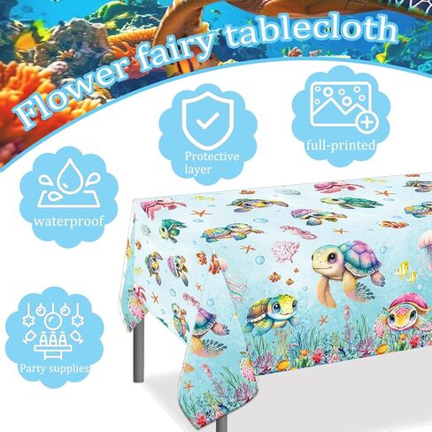CANDY CHEF Sea Turtle Tablecloth 3 Pcs Ocean Turtle Birthday Party Supplies Plastic Disposable Turtle Theme Table Covers for Under The Sea Party Baby Shower Decorations in Saudi Arabia