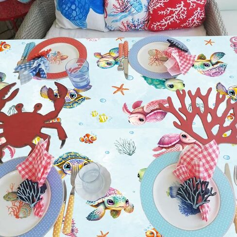 CANDY CHEF Sea Turtle Tablecloth 3 Pcs Ocean Turtle Birthday Party Supplies Plastic Disposable Turtle Theme Table Covers for Under The Sea Party Baby Shower Decorations in Saudi Arabia