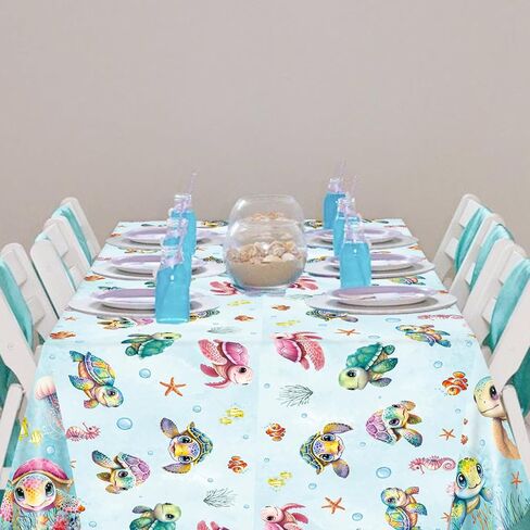 CANDY CHEF Sea Turtle Tablecloth 3 Pcs Ocean Turtle Birthday Party Supplies Plastic Disposable Turtle Theme Table Covers for Under The Sea Party Baby Shower Decorations in Saudi Arabia