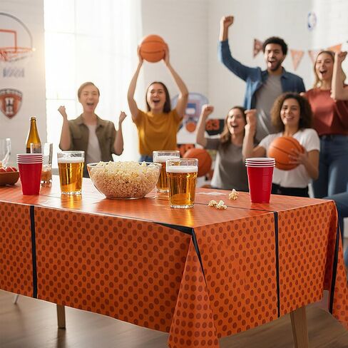 Oudain 6 Pcs Basketball Tablecloth 87 x 51 Inches Disposable Plastic Basketball Table Cover Rectangular Game Day Tablecloth Field for Birthday Decoration Sport Ball Themed Party Supplies in Saudi Arabia