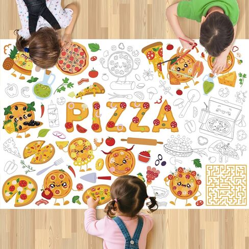 Giant Coloring Poster Pizza Wall Coloring Sheet Large Food Fun DIY Paper Tablecloth Jumbo Pizza Themed Drawing Banner 43.3 x 29.5 Inch for Classroom School Kids Birthday Party Supplies in Saudi Arabia