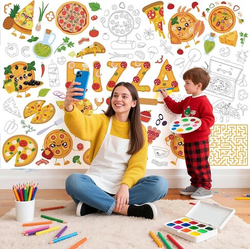 Giant Coloring Poster Pizza Wall Coloring Sheet Large Food Fun DIY Paper Tablecloth Jumbo Pizza Themed Drawing Banner 43.3 x 29.5 Inch for Classroom School Kids Birthday Party Supplies in Saudi Arabia