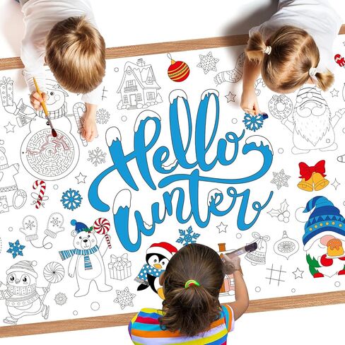 عبوة واحدة من ملصق تلوين الشتاء - مفرش مائدة التلوين العملاق Hello Winter للأطفال، غطاء مفرش طاولة ورقي على شكل ندفة الثلج لعيد الميلاد للهدايا والحفلات والفصول الدراسية وديكورات الأنشطة، 72 × 30 بوصة in Saudi Arabia
