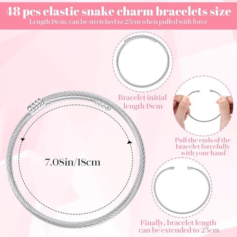 48 Pcs Snake Charm Bracelet Expandable Elastic Bangle Bracelets Stainless Steel Silver Snake Bracelet for Women DIY Jewelry Making Supplies in Saudi Arabia