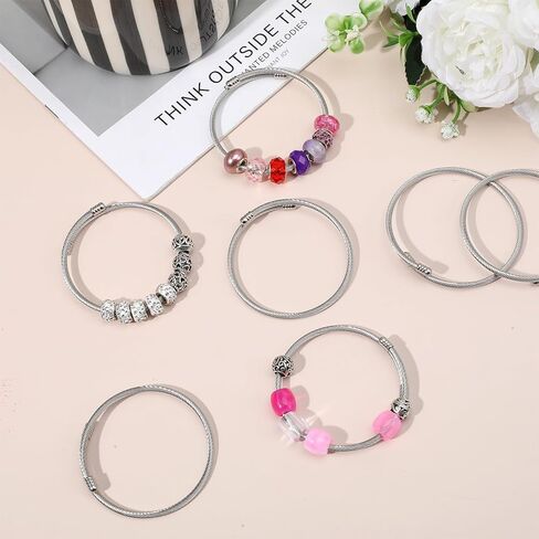 48 Pcs Snake Charm Bracelet Expandable Elastic Bangle Bracelets Stainless Steel Silver Snake Bracelet for Women DIY Jewelry Making Supplies in Saudi Arabia