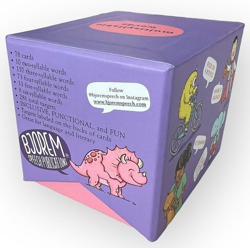 Bjorem Speech® مجموعة كلمات متعددة المقاطع لعلاج النطق - التوحد الشامل والوظيفي والتعليمي، عدم القدرة على الكلام في مرحلة الطفولة، اضطراب صوتي - 78 بطاقة مع 281 كلمة مستهدفة in Kuwait