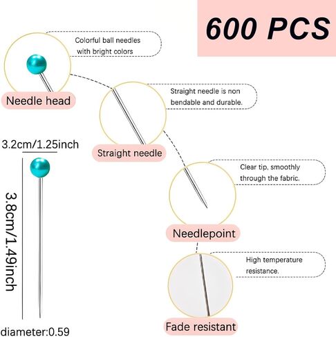600PCS Sewing Pins Straight Pin, Pearlized Ball Head Quilting Pins Long 1.5inch, Multicolor Corsage Stick Pin for Dressmaker DIY Decoration, Craft and Sewing Project in Saudi Arabia