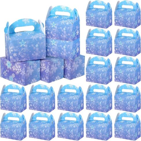 ReliThick 24 Pcs Snowflake Party Favor Bags Boxes Blue and Purple Snowflake Paper Gift Boxes Candy Treat Goodie Bags for Winter Themed Wonderland Birthday Party Supplies Decorations in Saudi Arabia