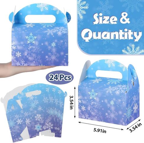 ReliThick 24 Pcs Snowflake Party Favor Bags Boxes Blue and Purple Snowflake Paper Gift Boxes Candy Treat Goodie Bags for Winter Themed Wonderland Birthday Party Supplies Decorations in Saudi Arabia