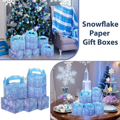 ReliThick 24 Pcs Snowflake Party Favor Bags Boxes Blue and Purple Snowflake Paper Gift Boxes Candy Treat Goodie Bags for Winter Themed Wonderland Birthday Party Supplies Decorations in Saudi Arabia