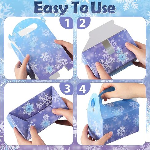 ReliThick 24 Pcs Snowflake Party Favor Bags Boxes Blue and Purple Snowflake Paper Gift Boxes Candy Treat Goodie Bags for Winter Themed Wonderland Birthday Party Supplies Decorations in Saudi Arabia
