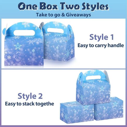 ReliThick 24 Pcs Snowflake Party Favor Bags Boxes Blue and Purple Snowflake Paper Gift Boxes Candy Treat Goodie Bags for Winter Themed Wonderland Birthday Party Supplies Decorations in Saudi Arabia
