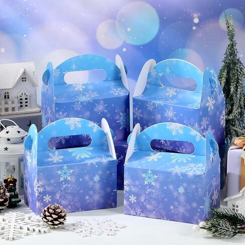 ReliThick 24 Pcs Snowflake Party Favor Bags Boxes Blue and Purple Snowflake Paper Gift Boxes Candy Treat Goodie Bags for Winter Themed Wonderland Birthday Party Supplies Decorations in Saudi Arabia