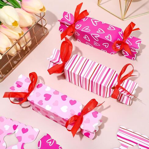 JarThenaAMCS 48Pcs Valentine's Day Candy Boxes with Ribbon Cute Candy Shape Design Treat Boxes Rose Red Pink Decorative Gift Paper Container for Birthday Wedding Party Favor in Saudi Arabia