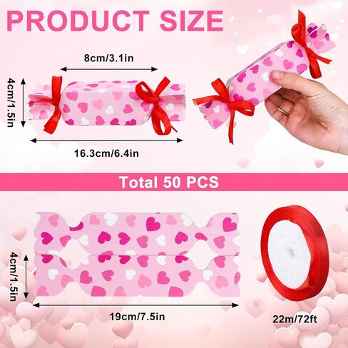 JarThenaAMCS 48Pcs Valentine's Day Candy Boxes with Ribbon Cute Candy Shape Design Treat Boxes Rose Red Pink Decorative Gift Paper Container for Birthday Wedding Party Favor in Saudi Arabia