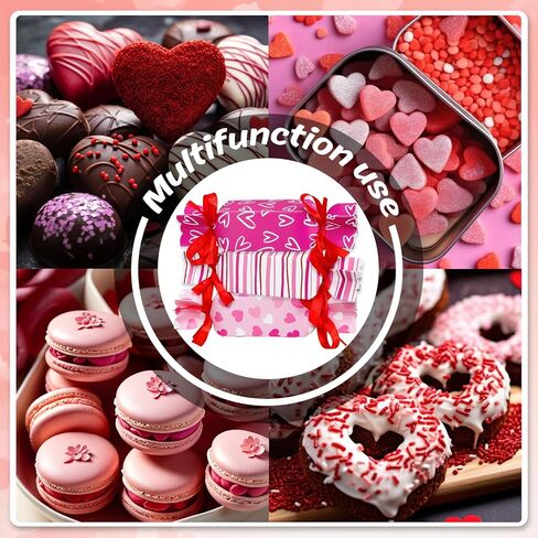 JarThenaAMCS 48Pcs Valentine's Day Candy Boxes with Ribbon Cute Candy Shape Design Treat Boxes Rose Red Pink Decorative Gift Paper Container for Birthday Wedding Party Favor in Saudi Arabia
