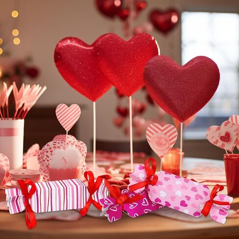 JarThenaAMCS 48Pcs Valentine's Day Candy Boxes with Ribbon Cute Candy Shape Design Treat Boxes Rose Red Pink Decorative Gift Paper Container for Birthday Wedding Party Favor in Saudi Arabia