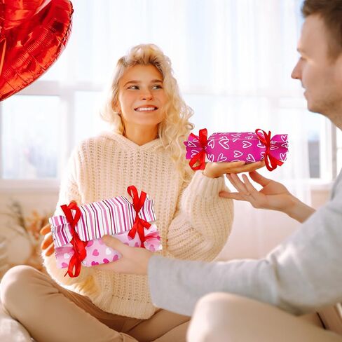 JarThenaAMCS 48Pcs Valentine's Day Candy Boxes with Ribbon Cute Candy Shape Design Treat Boxes Rose Red Pink Decorative Gift Paper Container for Birthday Wedding Party Favor in Saudi Arabia