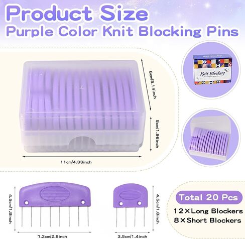 Hollima 20Pcs Knit Blockers Pins Kit, Purple Knit Blocking Combs Kit for Blocking Knitting Mats Crochet Projects Lace Needlework Sewing Tool Device in Kuwait