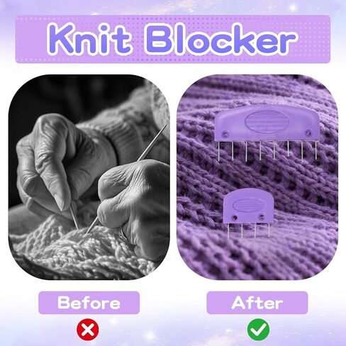 Hollima 20Pcs Knit Blockers Pins Kit, Purple Knit Blocking Combs Kit for Blocking Knitting Mats Crochet Projects Lace Needlework Sewing Tool Device in Kuwait