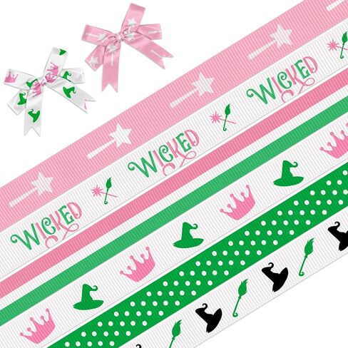 6 PCS 18 Yards Halloween Witch Grosgrain Ribbons 3/8" Witch Decor Ribbon, Pink Green Craft Ribbons for Witch Themed Party Favor Decoration Holiday Halloween Wicked Gift Packaging DIY Supplies in Saudi Arabia