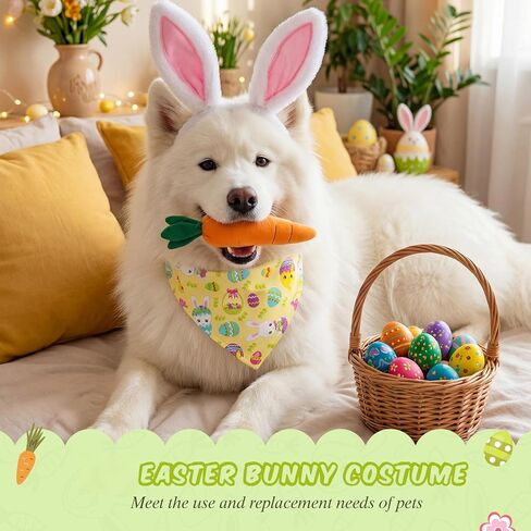 Zeyune 3 Pcs Dog Easter Bunny Outfit Costume Plush Bunny Ear Headband Bandana Carrot Toy for Pet Dog Cat Accessory Headband Bandana Carrot Toy for Pets Easter Themed Party Carnival Halloween Christmas in Saudi Arabia