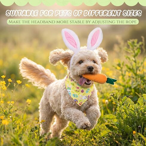 Zeyune 3 Pcs Dog Easter Bunny Outfit Costume Plush Bunny Ear Headband Bandana Carrot Toy for Pet Dog Cat Accessory Headband Bandana Carrot Toy for Pets Easter Themed Party Carnival Halloween Christmas in Saudi Arabia