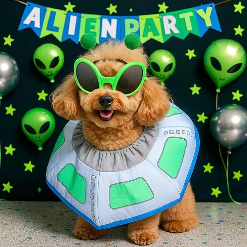 مجموعة أزياء الهالوين UFO الغريبة للكلاب مكونة من 3 قطع، زي سفينة الفضاء الممتع، عصابة رأس غريبة ونظارات خضراء لمستلزمات حفلات الهالوين والجرو التنكرية in Saudi Arabia