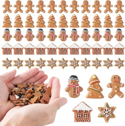 FCKLVMC 65 Pcs Mini Resin Christmas Figurines, 5 Style Christmas Miniatures for Crafts, Gingerbread Christmas Ornaments for DIY Christma Goodie Bag Fillers and Winter New Year Holiday Party in Saudi Arabia