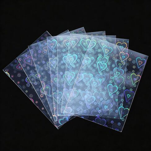 100PCS Laser Flashing Card Sleeves, Love Heart Laser Flashing Holographic Card Sleeves, Photocard Sleeve with Holographic Foil Cover, Laser-Flashing Trading Card-Protector for Photo Cards (65x90mm) in Saudi Arabia