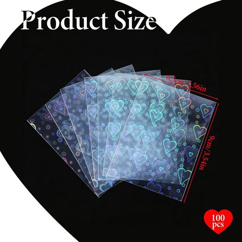 100PCS Laser Flashing Card Sleeves, Love Heart Laser Flashing Holographic Card Sleeves, Photocard Sleeve with Holographic Foil Cover, Laser-Flashing Trading Card-Protector for Photo Cards (65x90mm) in Saudi Arabia