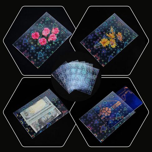 100PCS Laser Flashing Card Sleeves, Love Heart Laser Flashing Holographic Card Sleeves, Photocard Sleeve with Holographic Foil Cover, Laser-Flashing Trading Card-Protector for Photo Cards (65x90mm) in Saudi Arabia