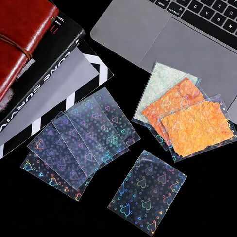 100PCS Laser Flashing Card Sleeves, Love Heart Laser Flashing Holographic Card Sleeves, Photocard Sleeve with Holographic Foil Cover, Laser-Flashing Trading Card-Protector for Photo Cards (65x90mm) in Saudi Arabia